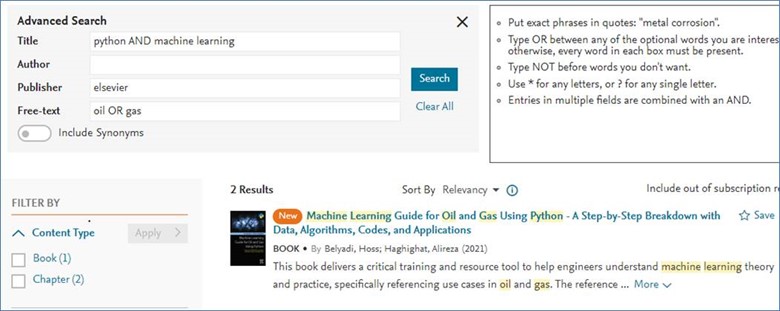 screenshot of advanced search queries